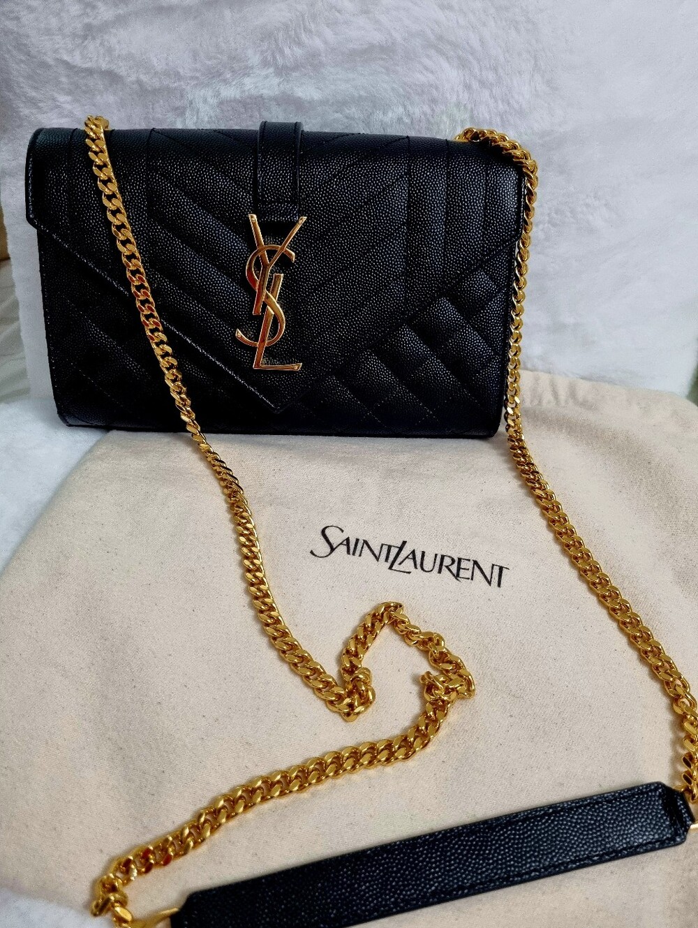 YSL Grain De Poudre Textured Mixed Matelasse Triquilt Small Monogram Satchel
